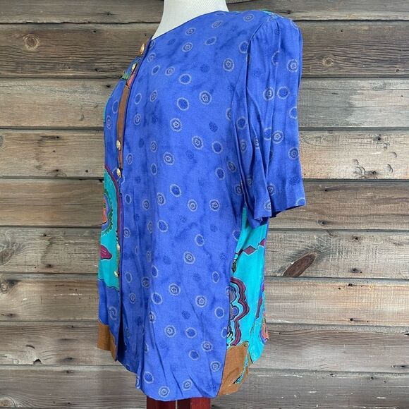 Vintage A.K.F. Short Sleeve Button Down Top Size M EUC - Picture 4 of 8